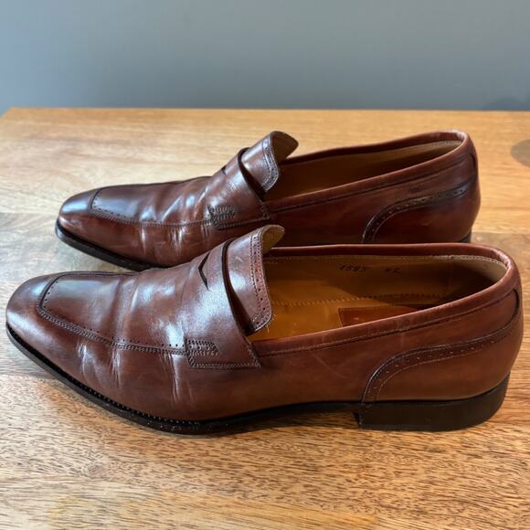 Silvano Sassetti Brown Leather Penny Loafers Mens 9.5M Italy Handcrafted Dress main image 5